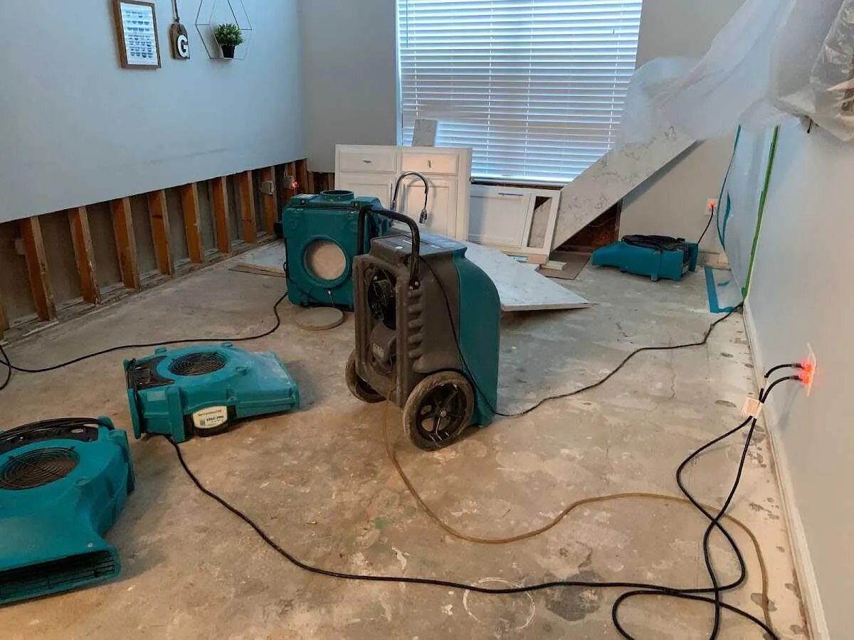 Dehumidifier in flood-cut room for Water Damage Restoration in South Abington